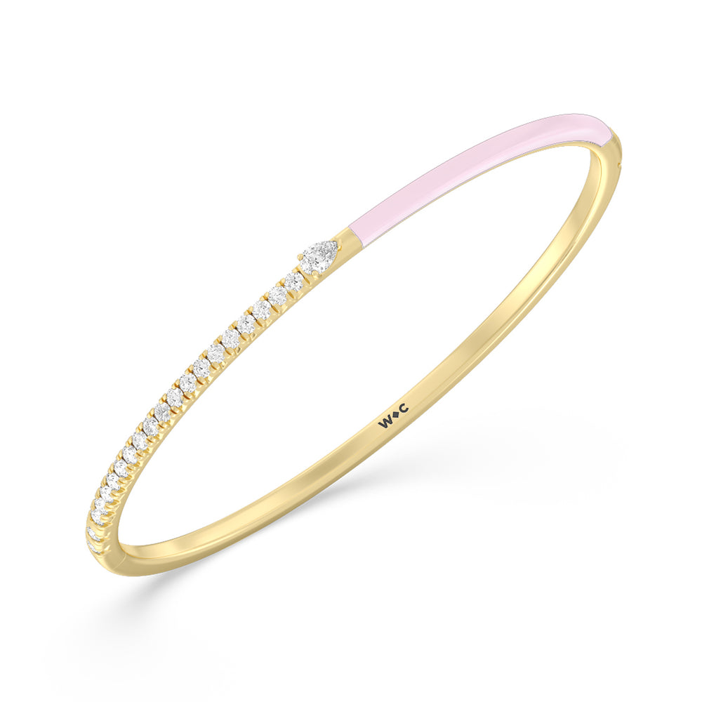 Staple Pear Diamond Bangle in Ceramic with Lavender Rose Cut Diamond in 14KT Yellow Gold view 2
