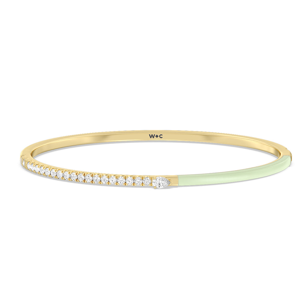 Staple Pear Diamond Bangle in Ceramic with Olive Cut Diamond in 14KT Yellow Gold view 1
