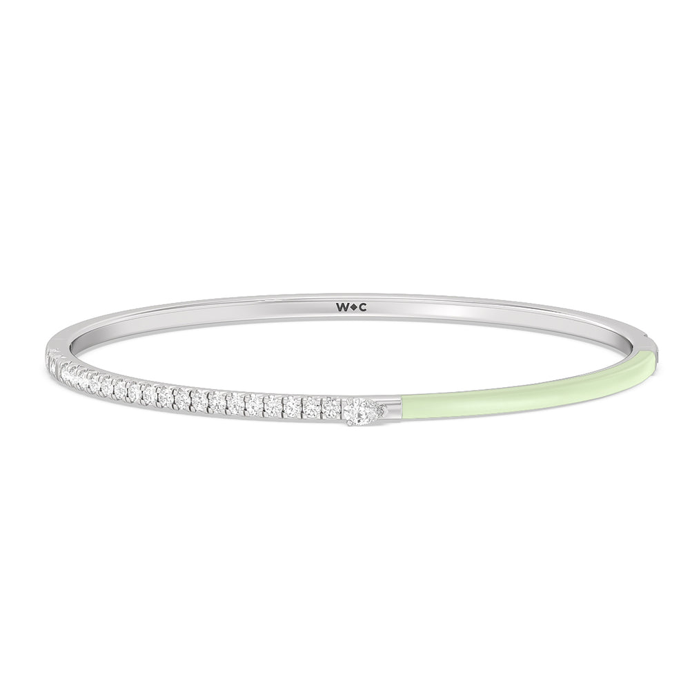 Staple Pear Diamond Bangle in Ceramic with Olive Cut Diamond in 14KT White Gold view 1

