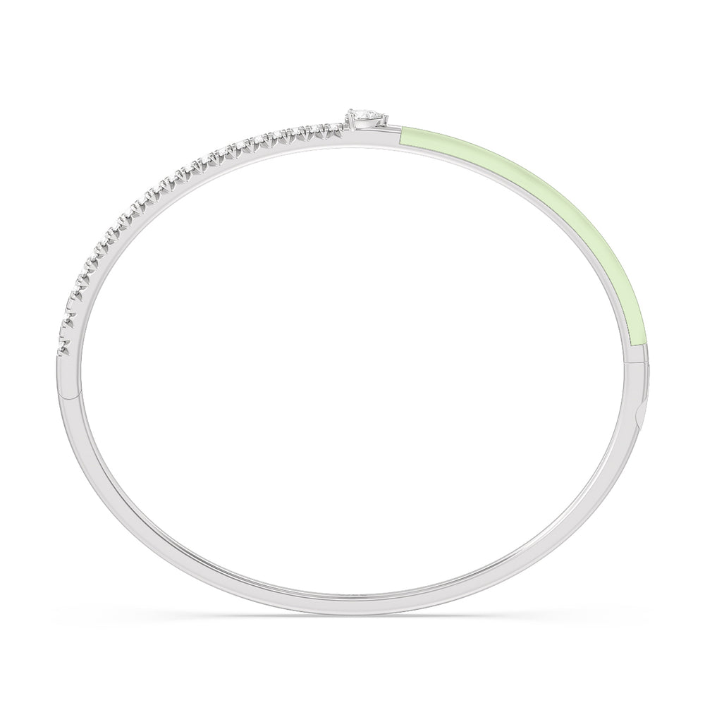 Staple Pear Diamond Bangle in Ceramic with Olive Cut Diamond in 14KT White Gold view 3
