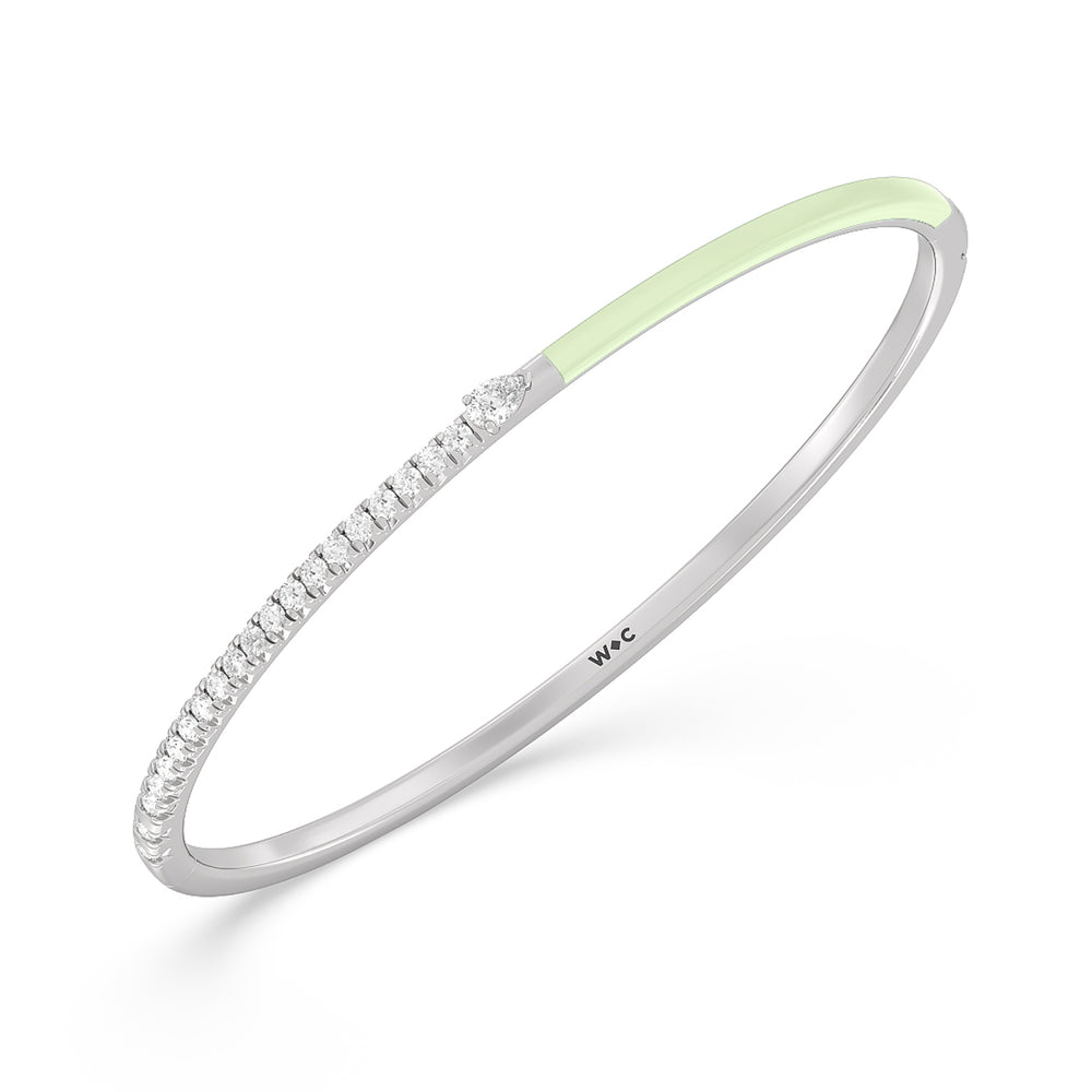 Staple Pear Diamond Bangle in Ceramic with Olive Cut Diamond in 14KT White Gold view 2

