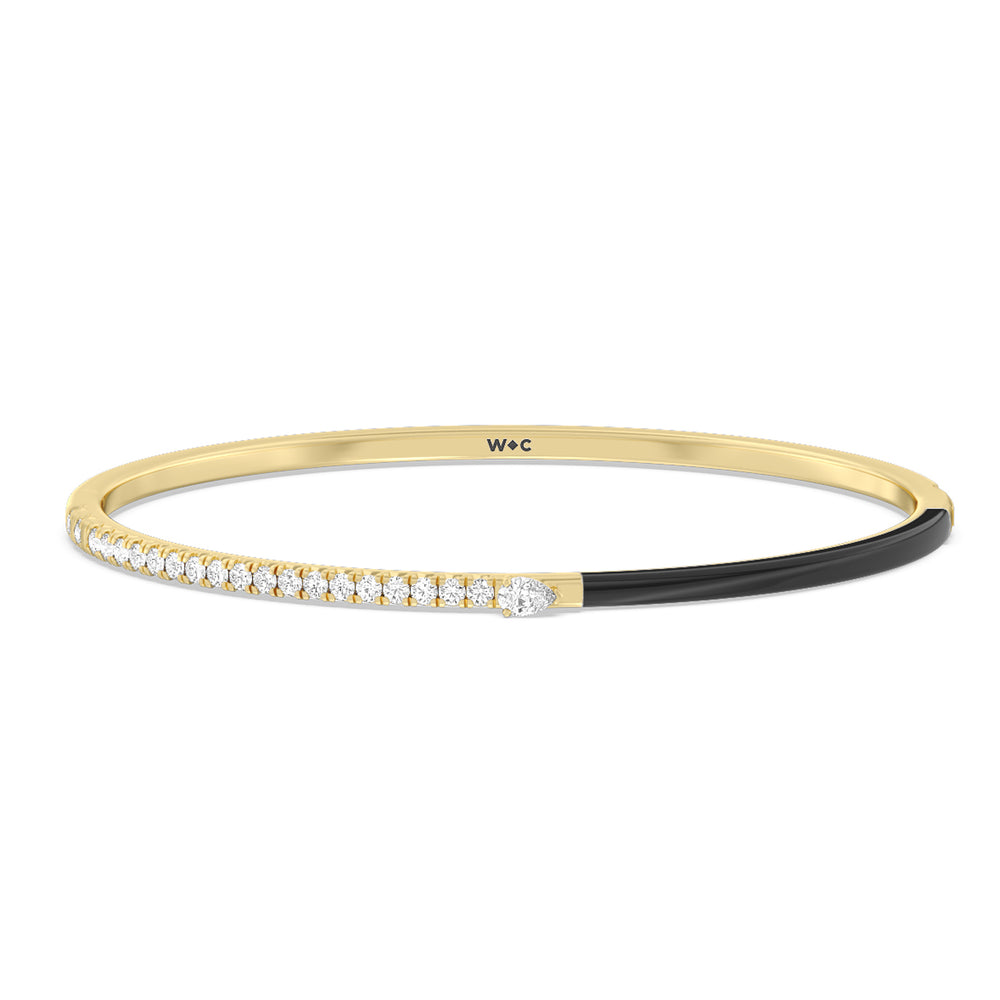 Staple Pear Diamond Bangle in Ceramic with Midnight Cut Diamond in 14KT Yellow Gold view 1
