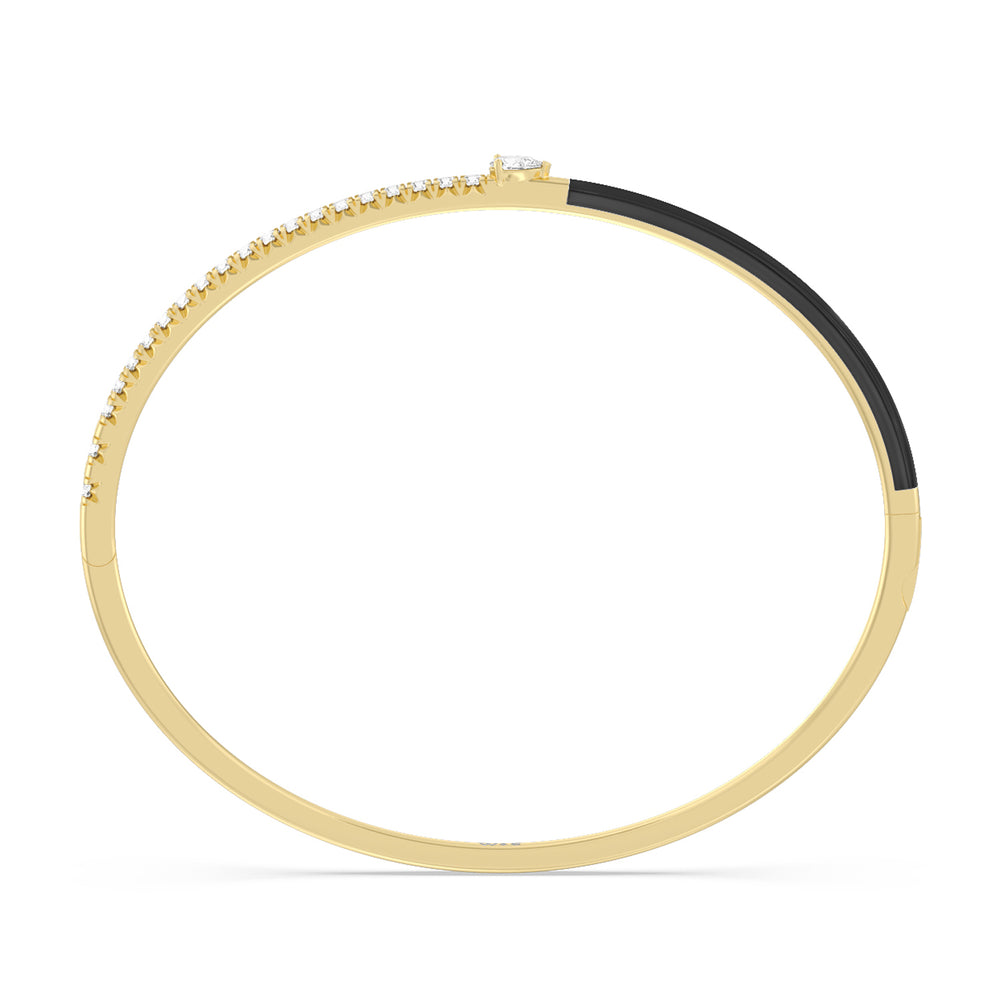 Staple Pear Diamond Bangle in Ceramic with Midnight Cut Diamond in 14KT Yellow Gold view 3
