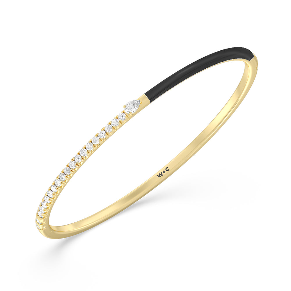 Staple Pear Diamond Bangle in Ceramic with Midnight Cut Diamond in 14KT Yellow Gold view 2
