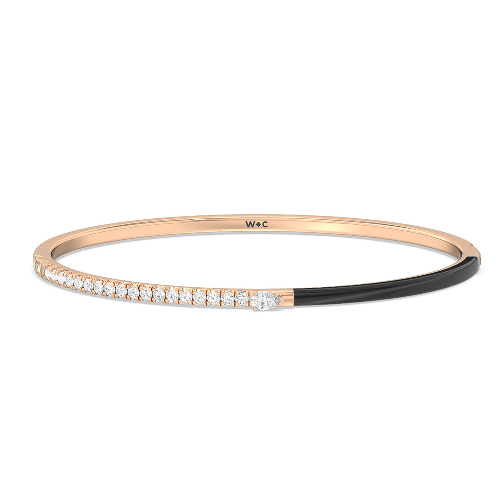 Staple Pear Diamond Bangle in Ceramic with Midnight Cut Diamond in 14KT Rose Gold view 1
