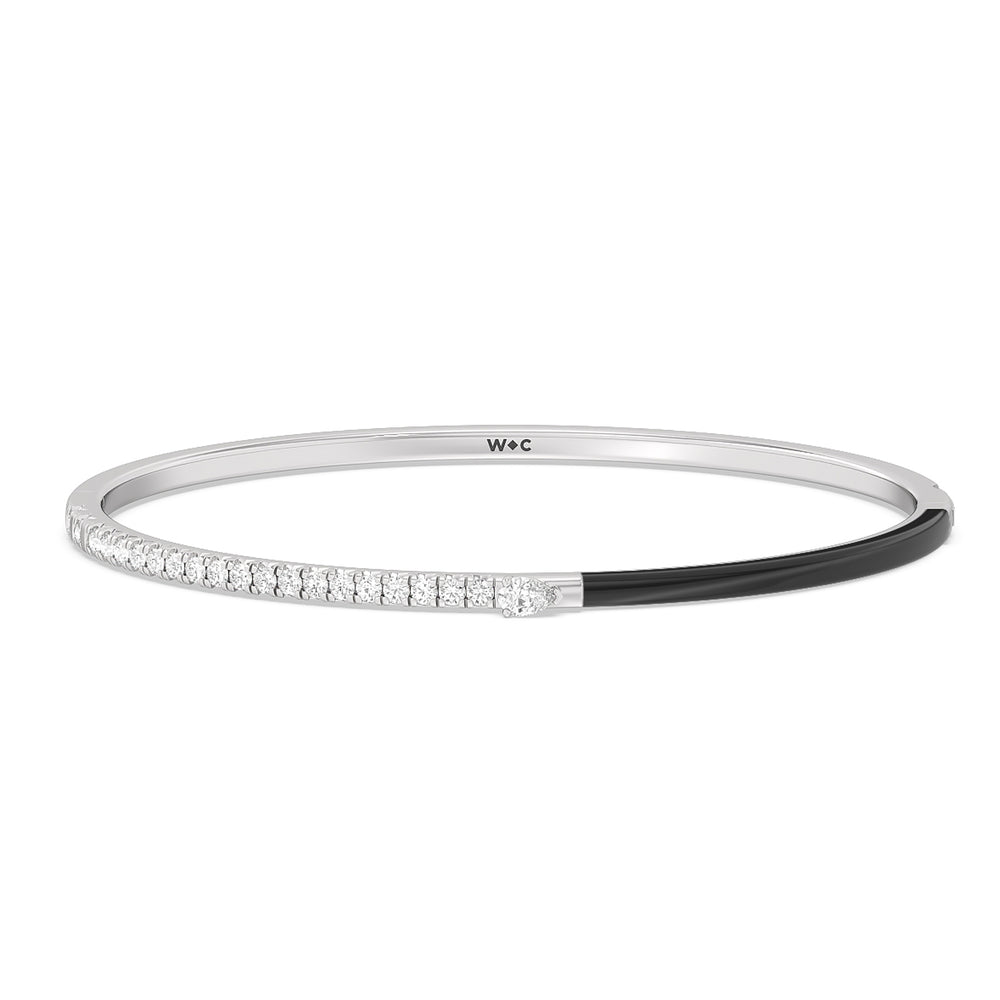 Staple Pear Diamond Bangle in Ceramic with Midnight Cut Diamond in 14KT White Gold view 1
