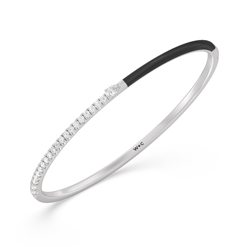 Staple Pear Diamond Bangle in Ceramic with Midnight Cut Diamond in 14KT White Gold view 2
