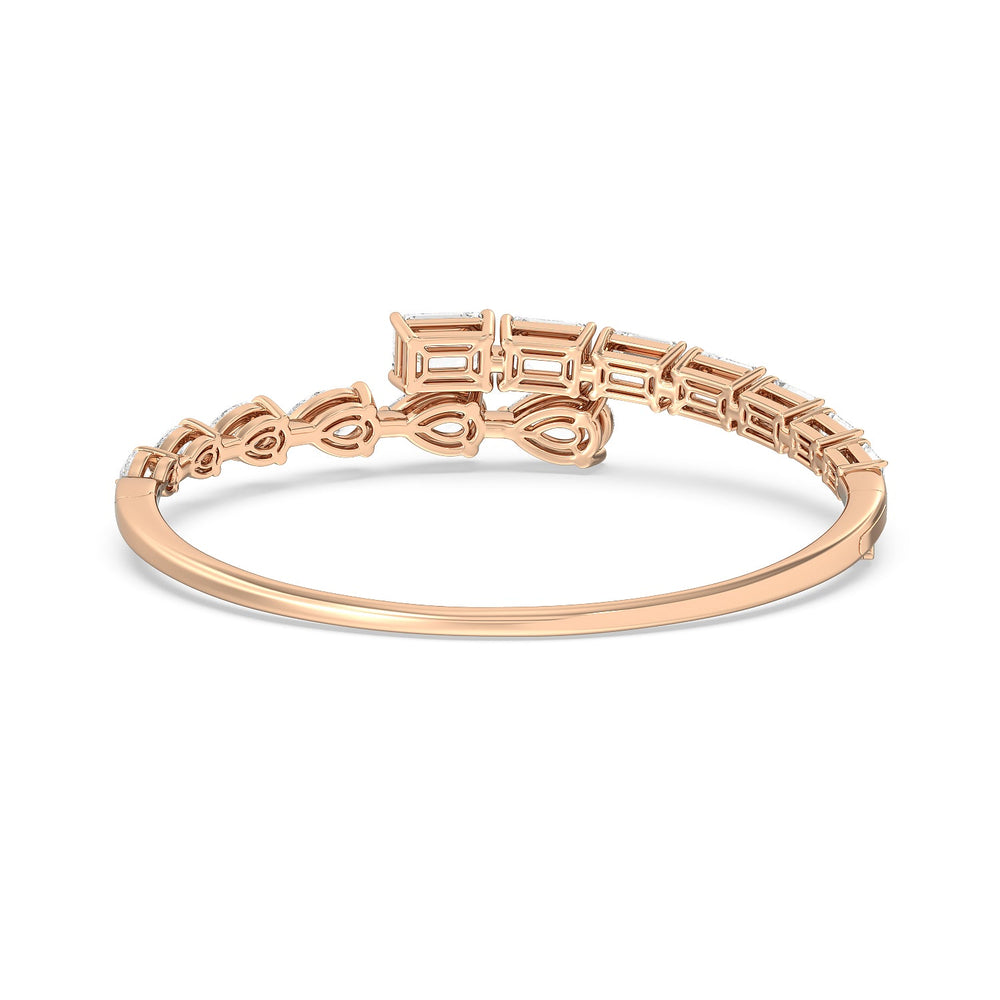 Graduating Emerald And Pear Bangle with Lab Cut Diamond in 14KT Rose Gold view 3

