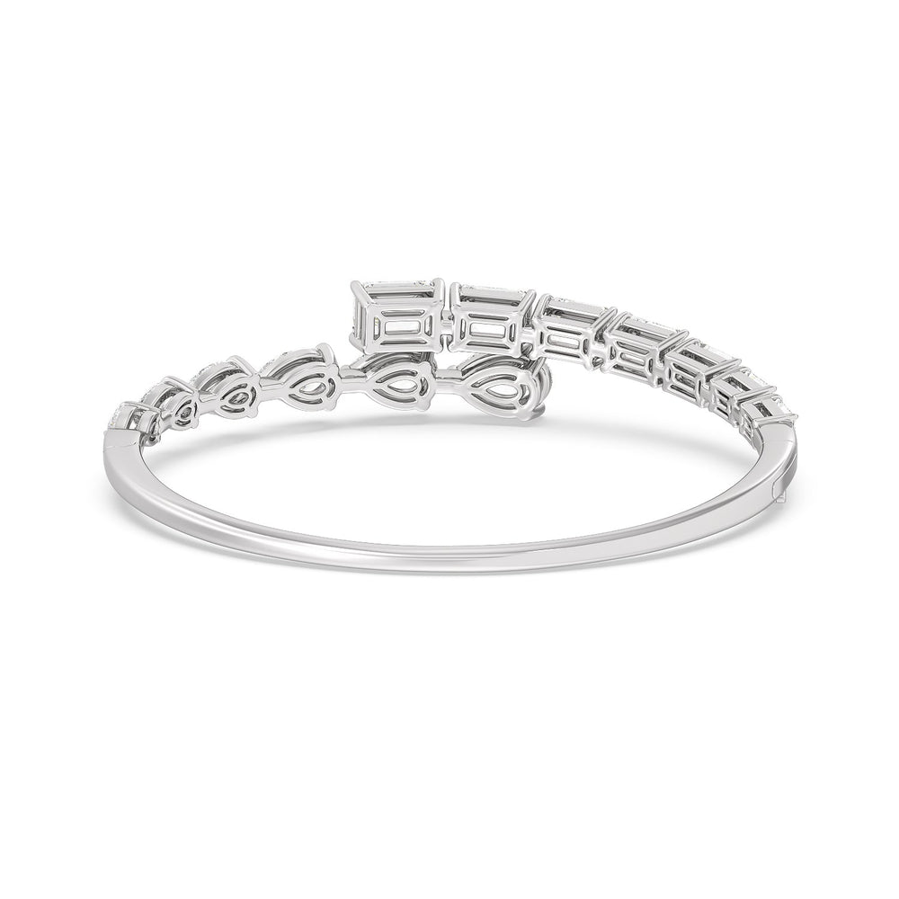 Graduating Emerald And Pear Bangle with Lab Cut Diamond in 14KT White Gold view 3
