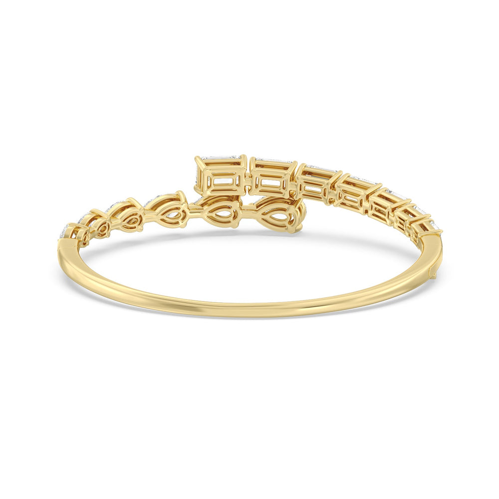 Graduating Emerald And Pear Bangle with Lab Cut Diamond in 14KT Yellow Gold view 3
