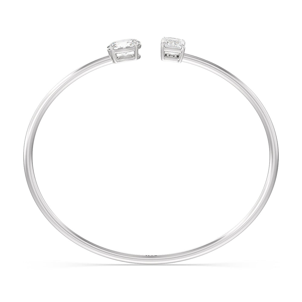Toi-et Moi Emerald And Oval Bangle with Lab Cut Diamond in 14KT White Gold view 2
