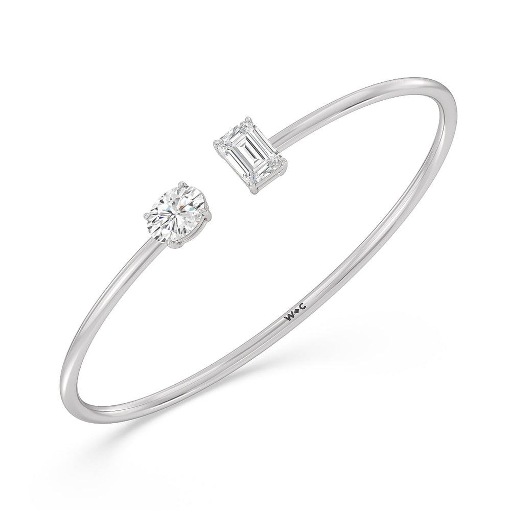 Toi-et Moi Emerald And Oval Bangle with Lab Cut Diamond in 14KT White Gold view 3
