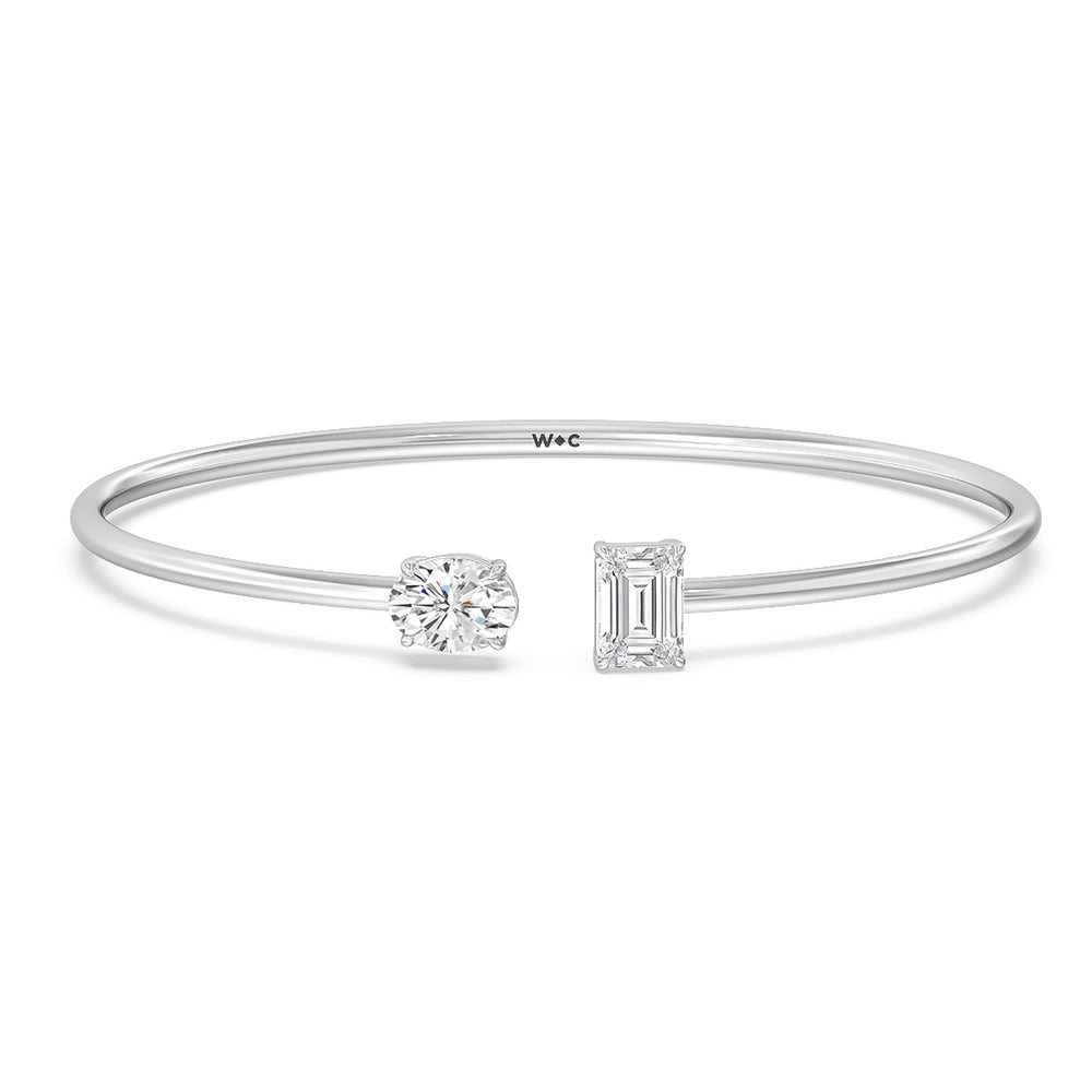 Toi-et Moi Emerald And Oval Bangle with Lab Cut Diamond in 14KT White Gold view 1

