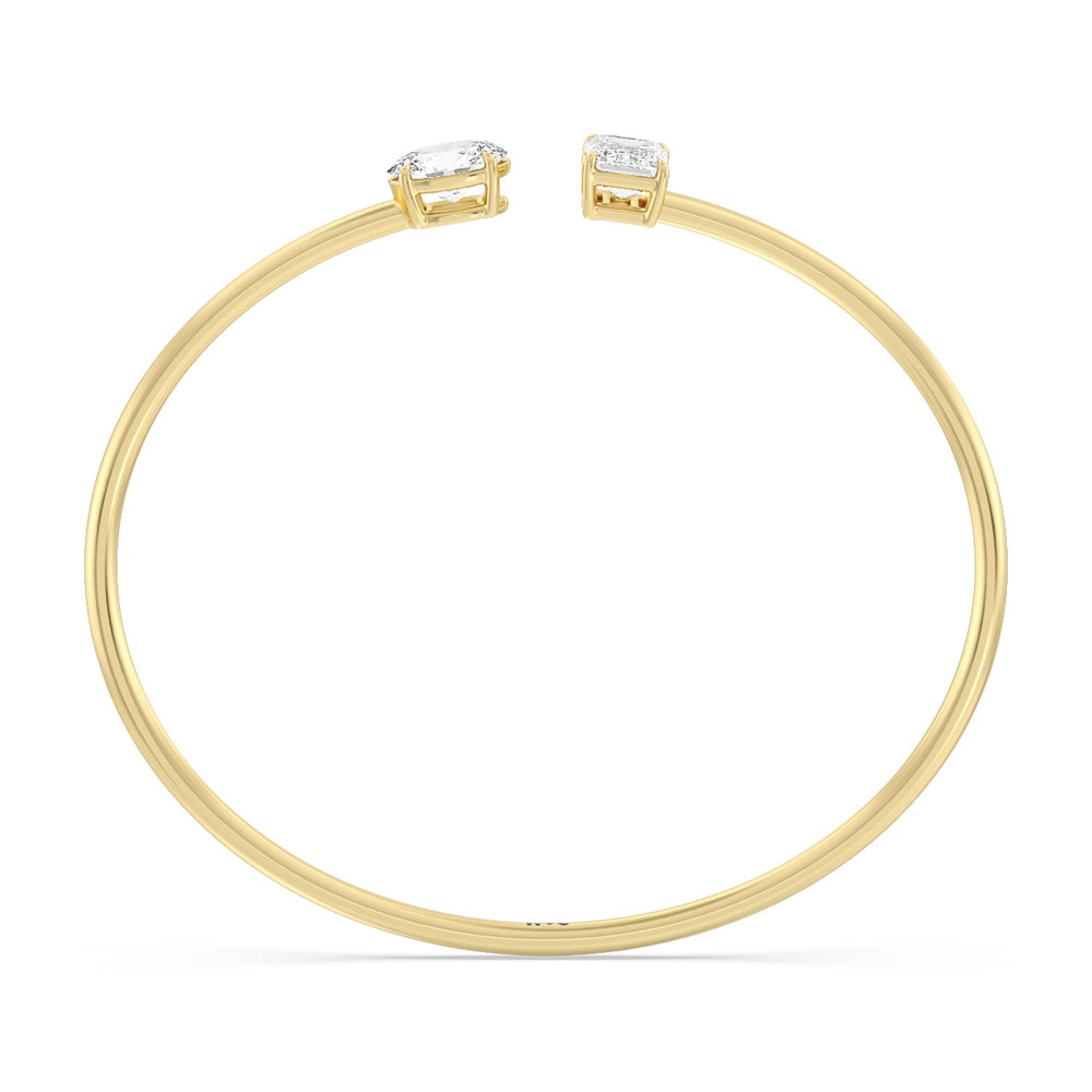 Toi-et Moi Emerald And Oval Bangle with Lab Cut Diamond in 14KT Yellow Gold view 2
