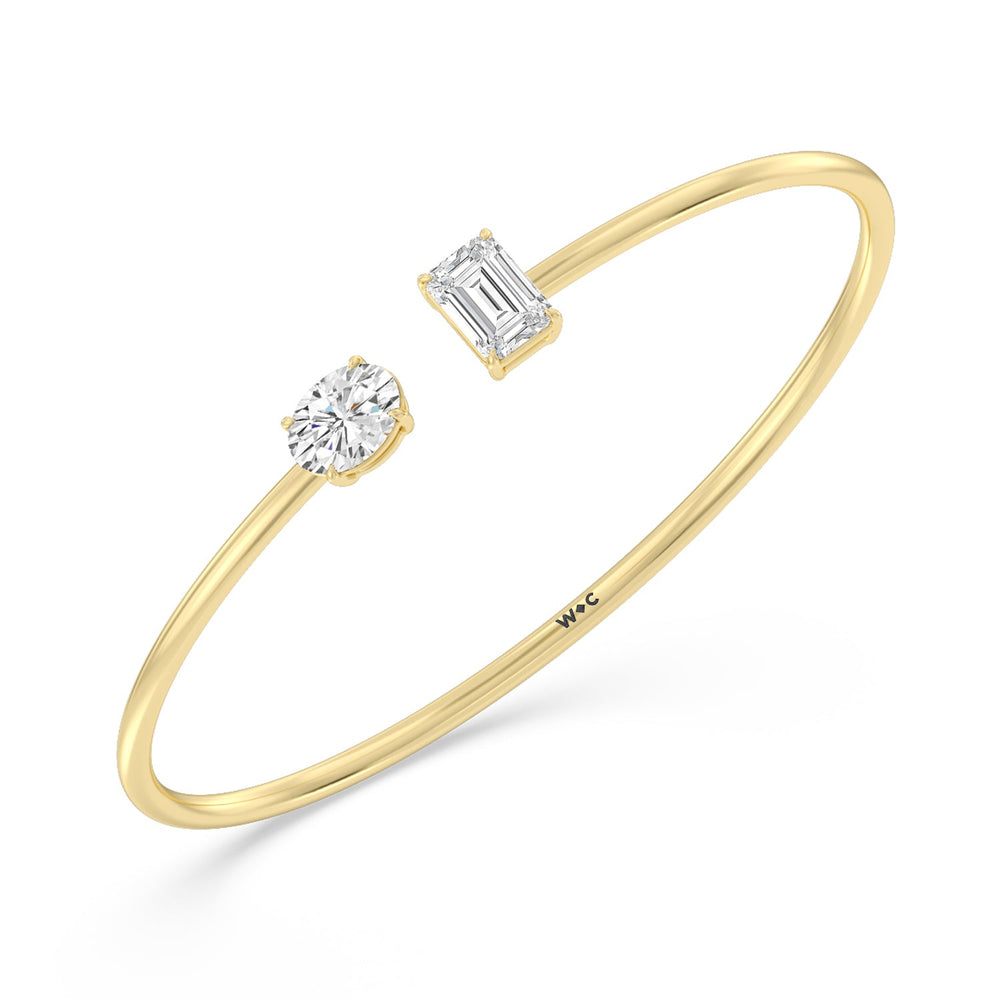 Toi-et Moi Emerald And Oval Bangle with Lab Cut Diamond in 14KT Yellow Gold view 3
