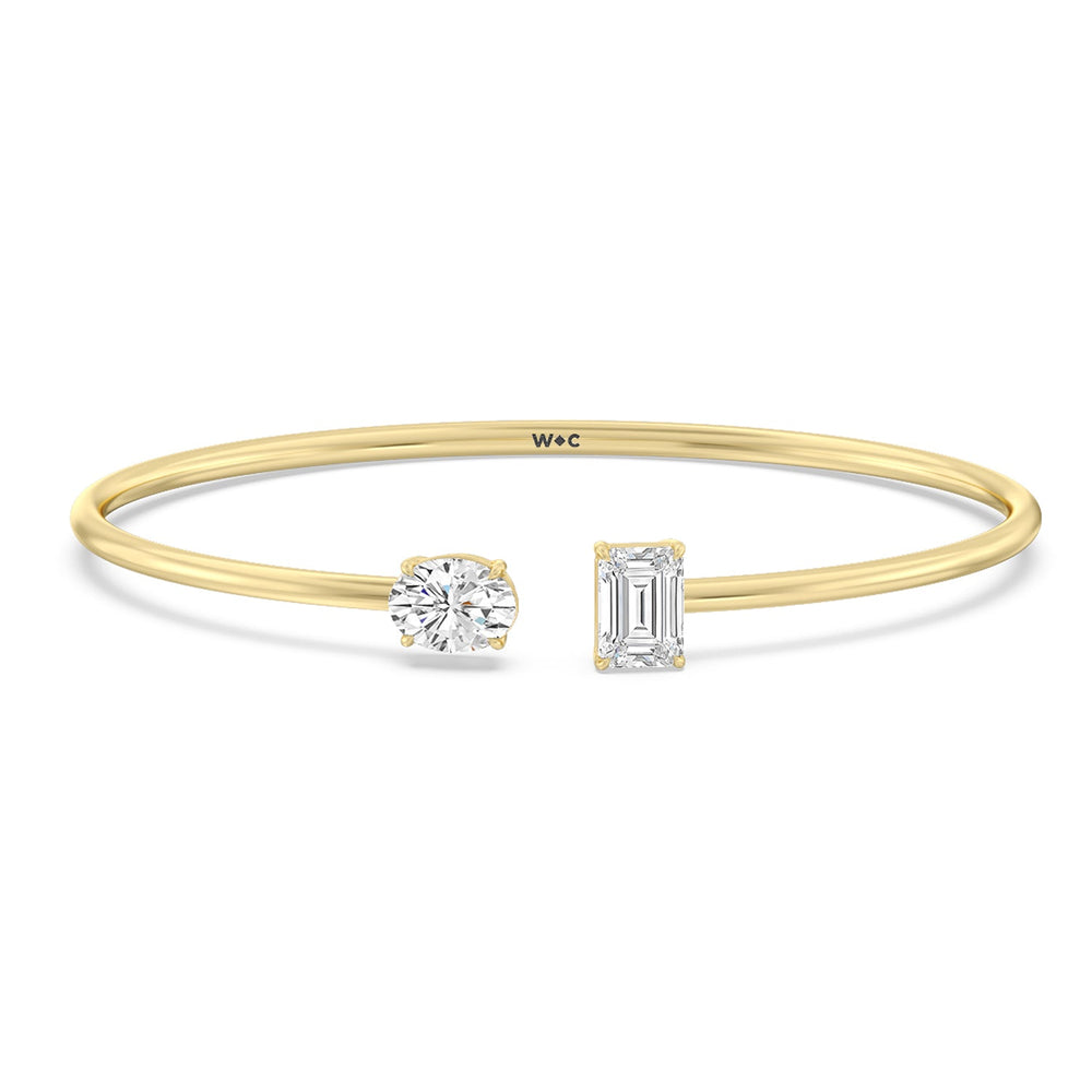 Toi-et Moi Emerald And Oval Bangle with Lab Cut Diamond in 14KT Yellow Gold view 1

