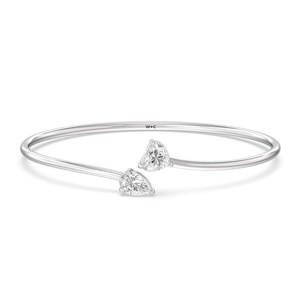 Toi-et Moi Heart and Teardrop Bangle with Lab Cut Diamond in 14KT White Gold view 1
