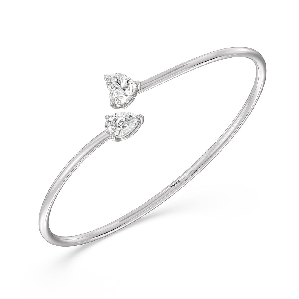 Toi-et Moi Heart and Teardrop Bangle with Lab Cut Diamond in 14KT White Gold view 3
