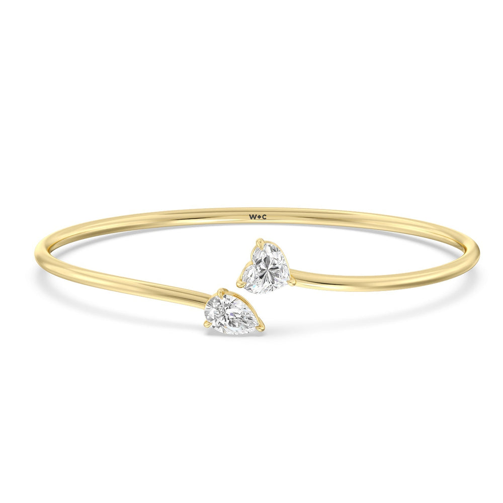 Toi-et Moi Heart and Teardrop Bangle with Lab Cut Diamond in 14KT Yellow Gold view 1
