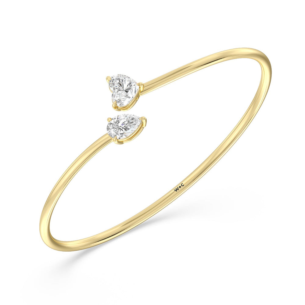 Toi-et Moi Heart and Teardrop Bangle with Lab Cut Diamond in 14KT Yellow Gold view 3
