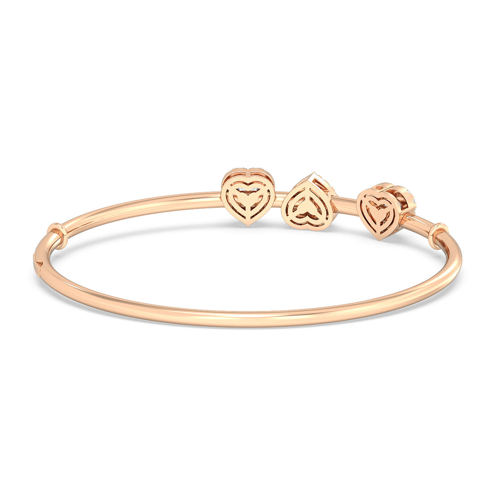 Halo Heart Slider Openable Oval Bangle with Lab Cut Diamond in 14KT Rose Gold view 6
