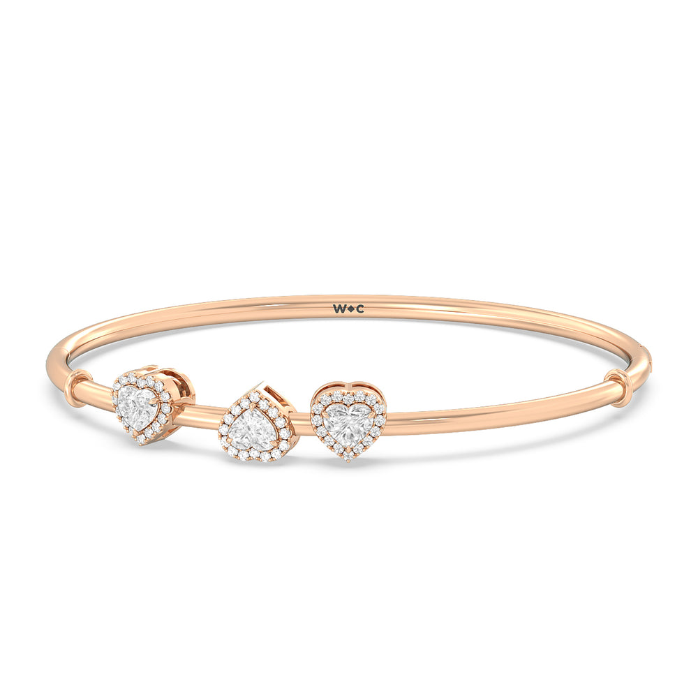 Halo Heart Slider Openable Oval Bangle with Lab Cut Diamond in 14KT Rose Gold view 1
