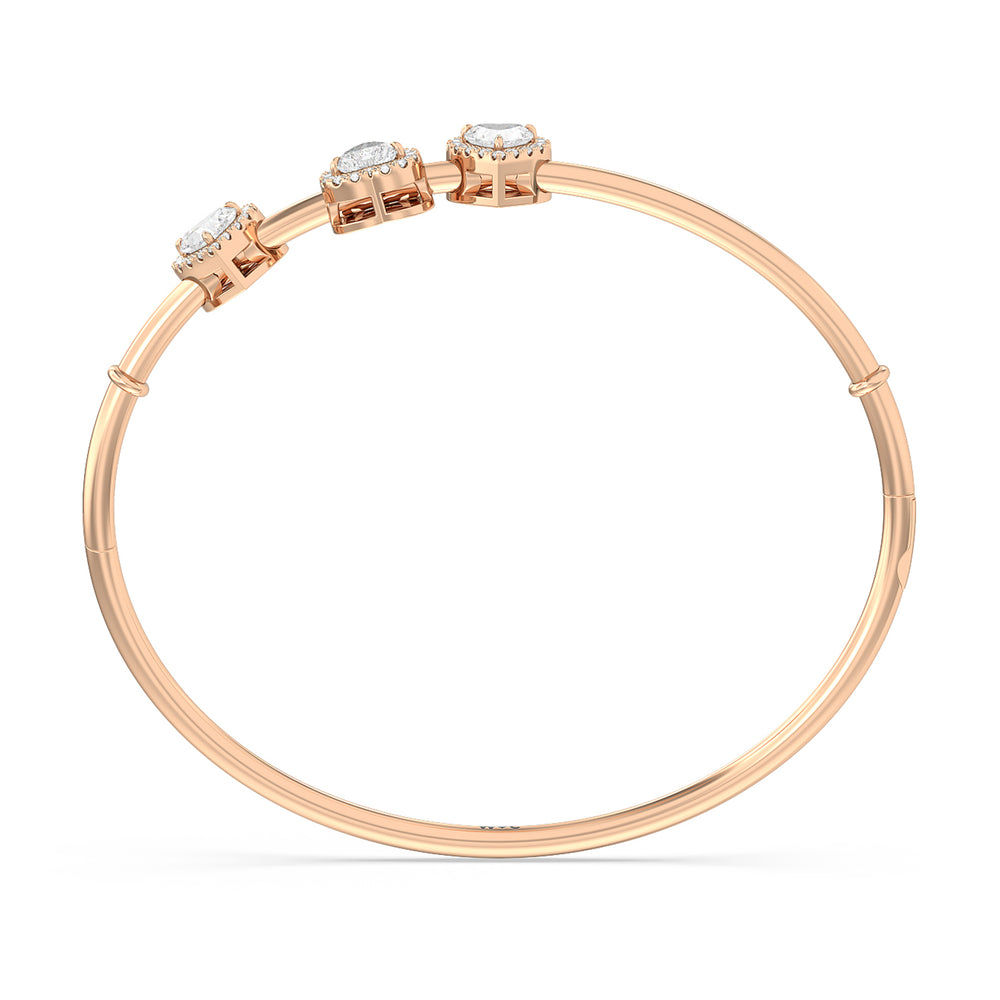 Halo Heart Slider Openable Oval Bangle with Lab Cut Diamond in 14KT Rose Gold view 2

