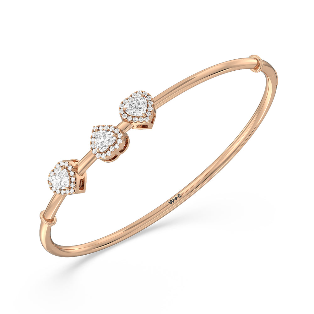 Halo Heart Slider Openable Oval Bangle with Lab Cut Diamond in 14KT Rose Gold view 5

