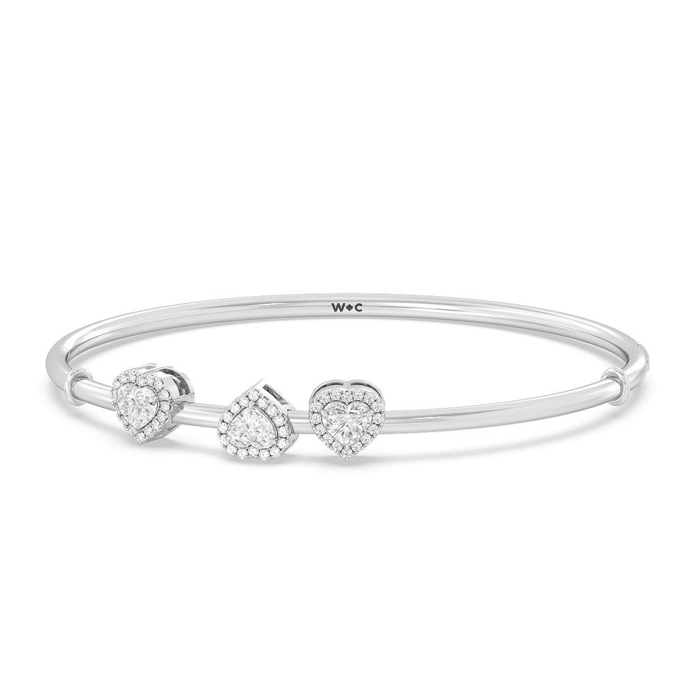 Halo Heart Slider Openable Oval Bangle with Lab Cut Diamond in 14KT White Gold view 1
