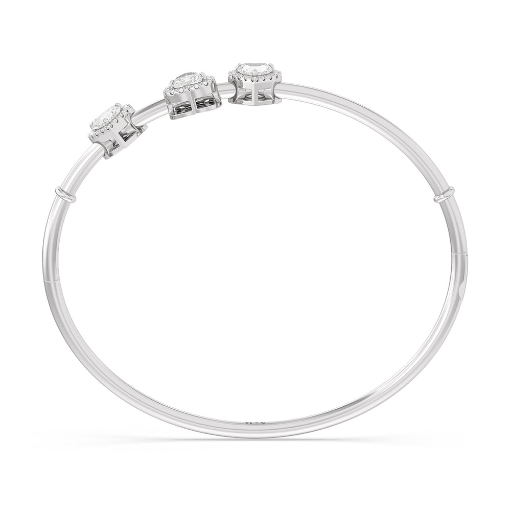 Halo Heart Slider Openable Oval Bangle with Lab Cut Diamond in 14KT White Gold view 2
