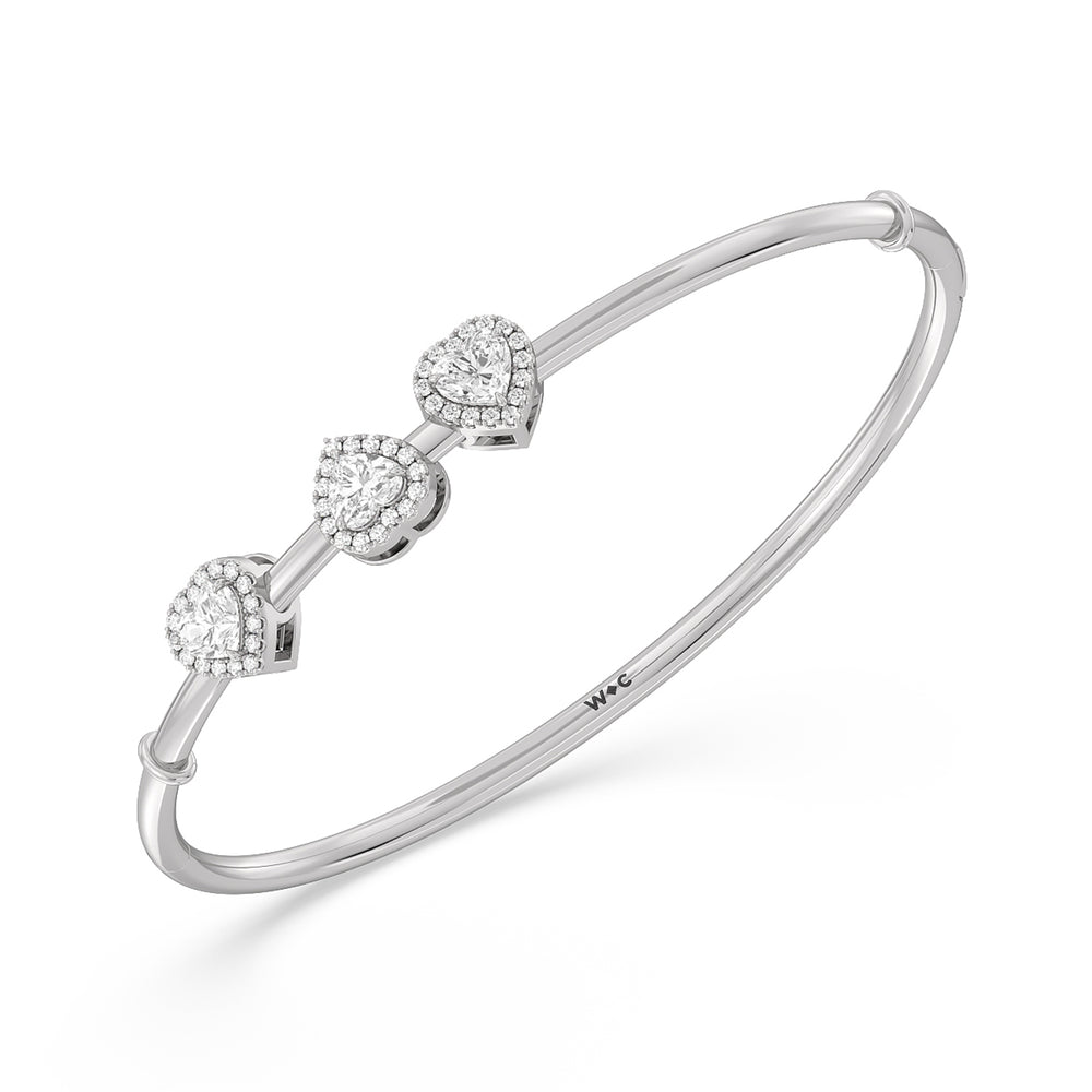 Halo Heart Slider Openable Oval Bangle with Lab Cut Diamond in 14KT White Gold view 5
