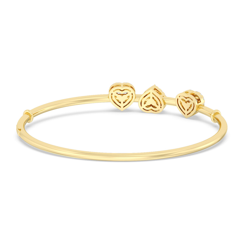 Halo Heart Slider Openable Oval Bangle with Lab Cut Diamond in 14KT Yellow Gold view 6
