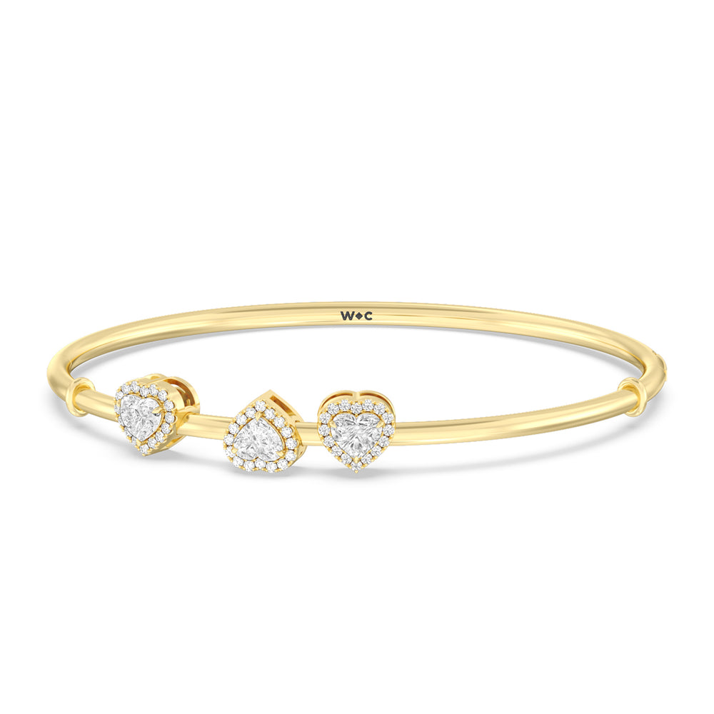 Halo Heart Slider Openable Oval Bangle with Lab Cut Diamond in 14KT Yellow Gold view 1
