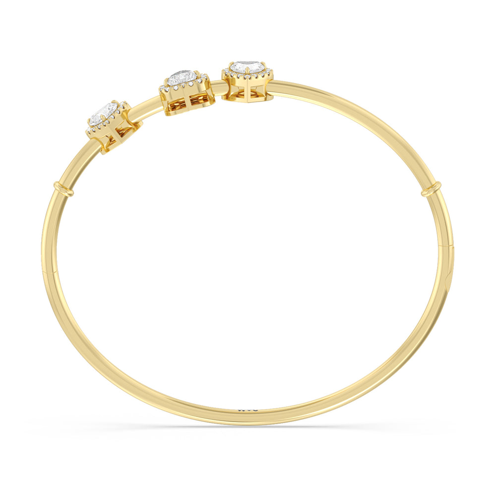 Halo Heart Slider Openable Oval Bangle with Lab Cut Diamond in 14KT Yellow Gold view 2
