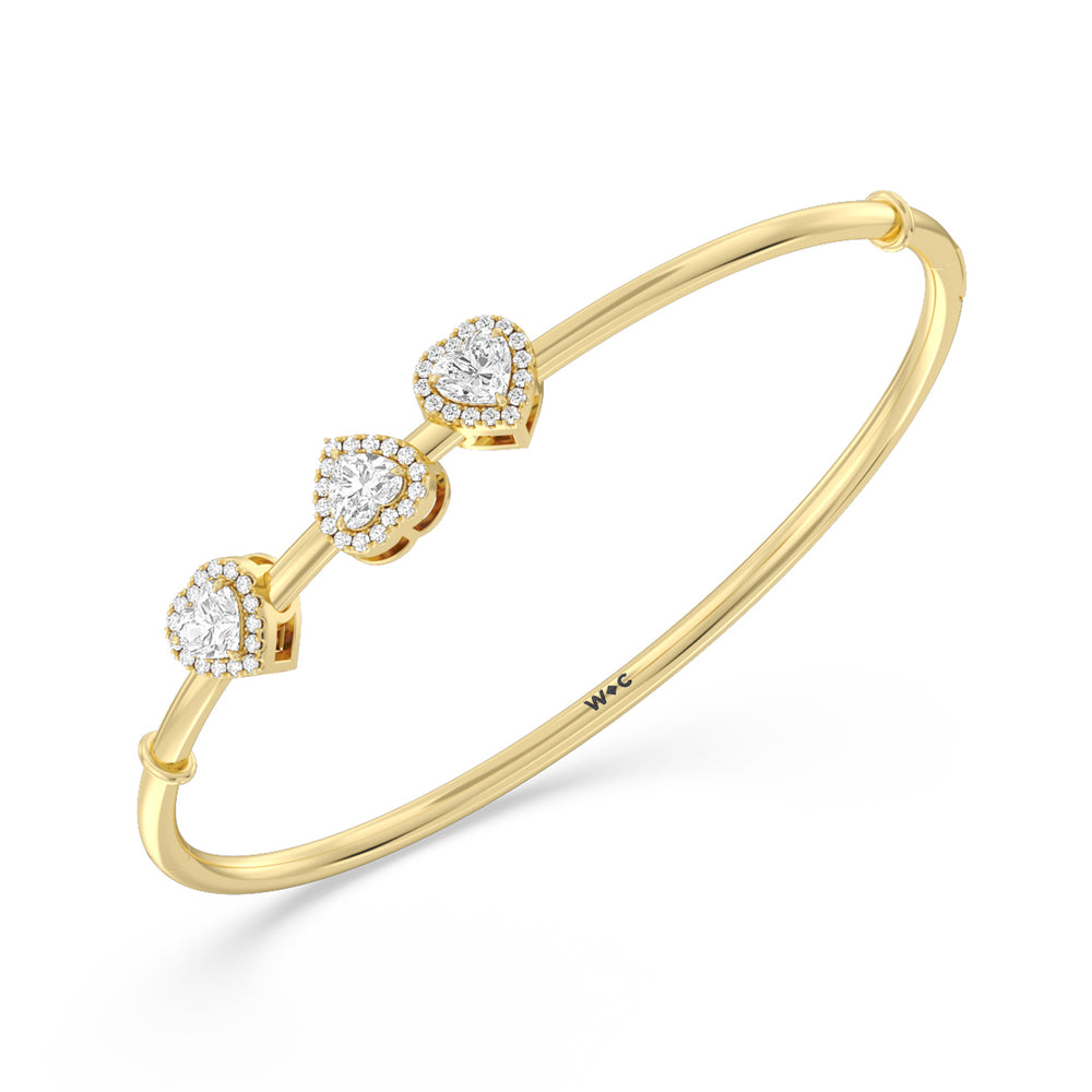 Halo Heart Slider Openable Oval Bangle with Lab Cut Diamond in 14KT Yellow Gold view 5
