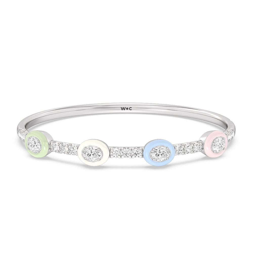 Half Pave Bezel Bangle in Ceramic with Lab Cut Diamond in 14KT Sterling Silver view 1
