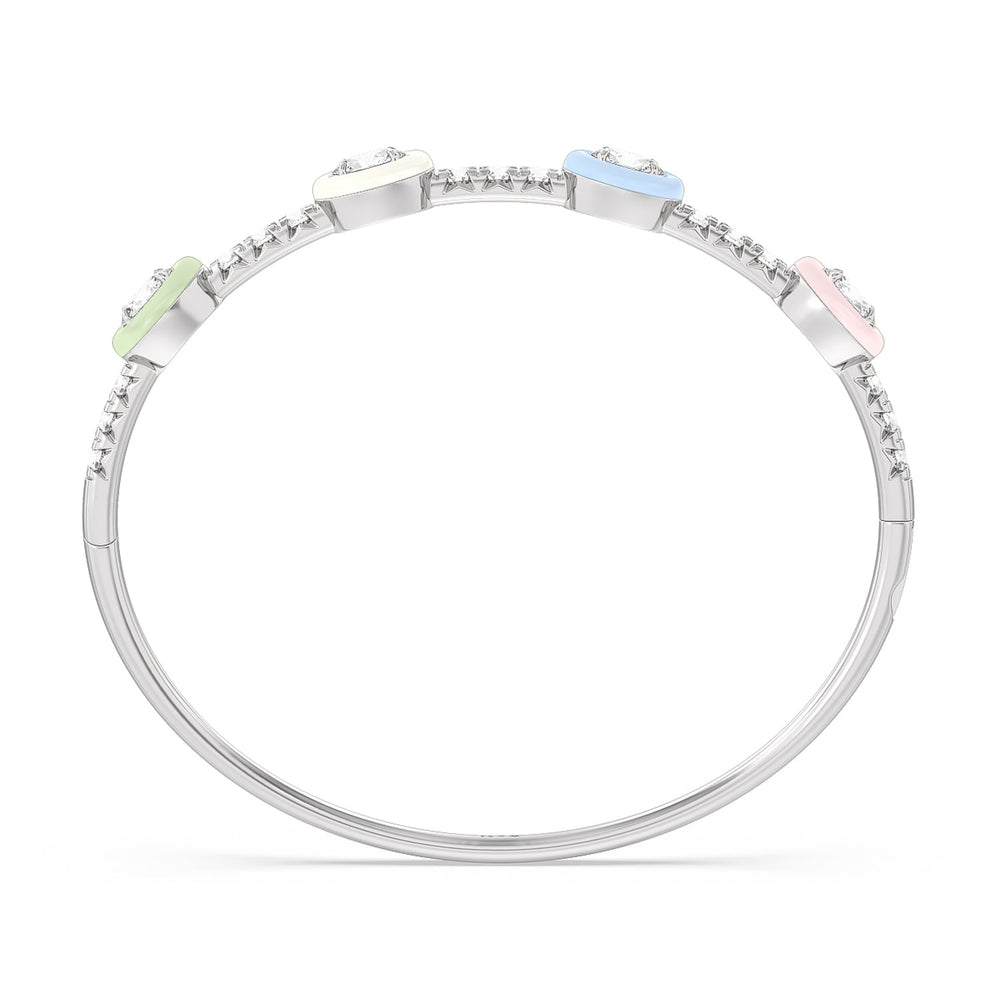 Half Pave Bezel Bangle in Ceramic with Lab Cut Diamond in 14KT Sterling Silver view 3
