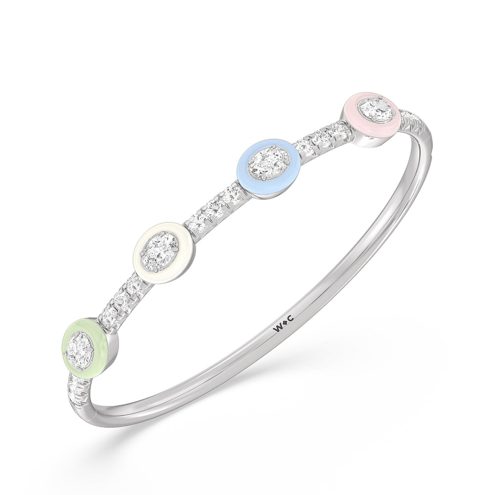 Half Pave Bezel Bangle in Ceramic with Lab Cut Diamond in 14KT Sterling Silver view 2
