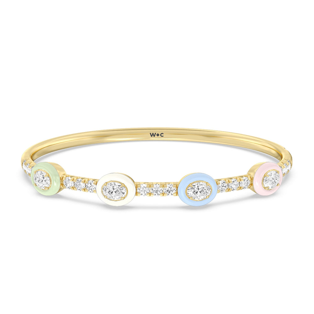 Half Pave Bezel Bangle in Ceramic with Lab Cut Diamond in 14KT Yellow Gold view 1
