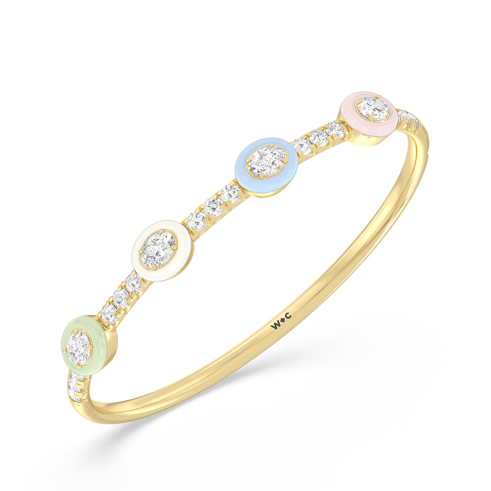 Half Pave Bezel Bangle in Ceramic with Lab Cut Diamond in 14KT Yellow Gold view 2
