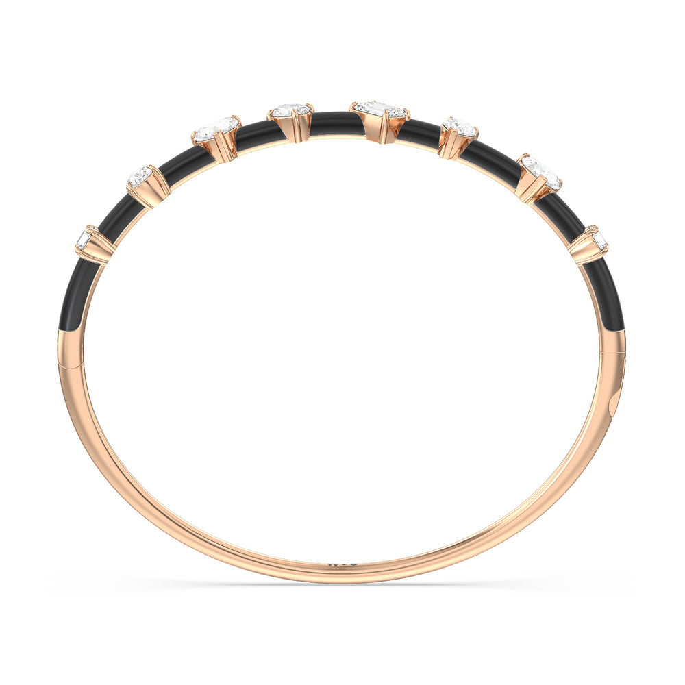Mixed Shape Diamond Bangle in Ceramic with Midnight Cut Diamond in 14KT Rose Gold view 3
