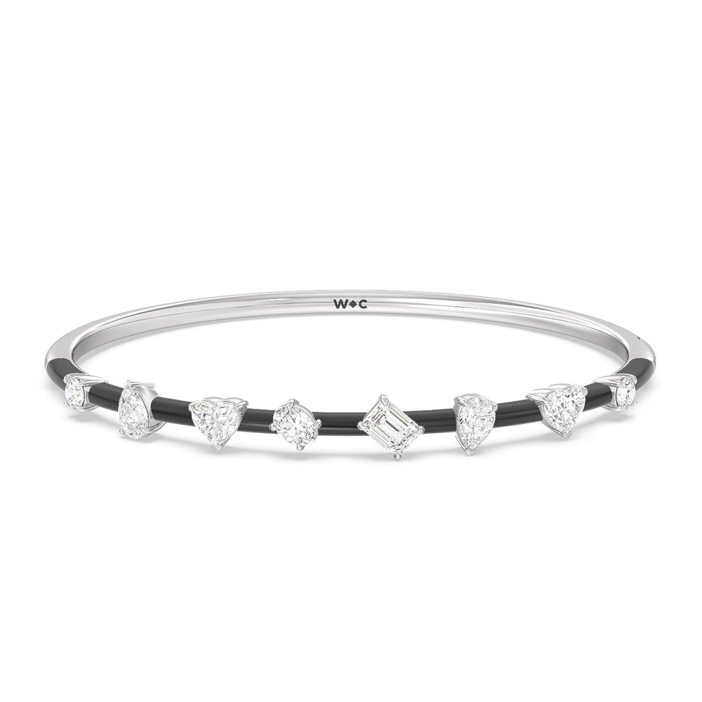 Mixed Shape Diamond Bangle in Ceramic with Midnight Cut Diamond in 14KT Sterling Silver view 1
