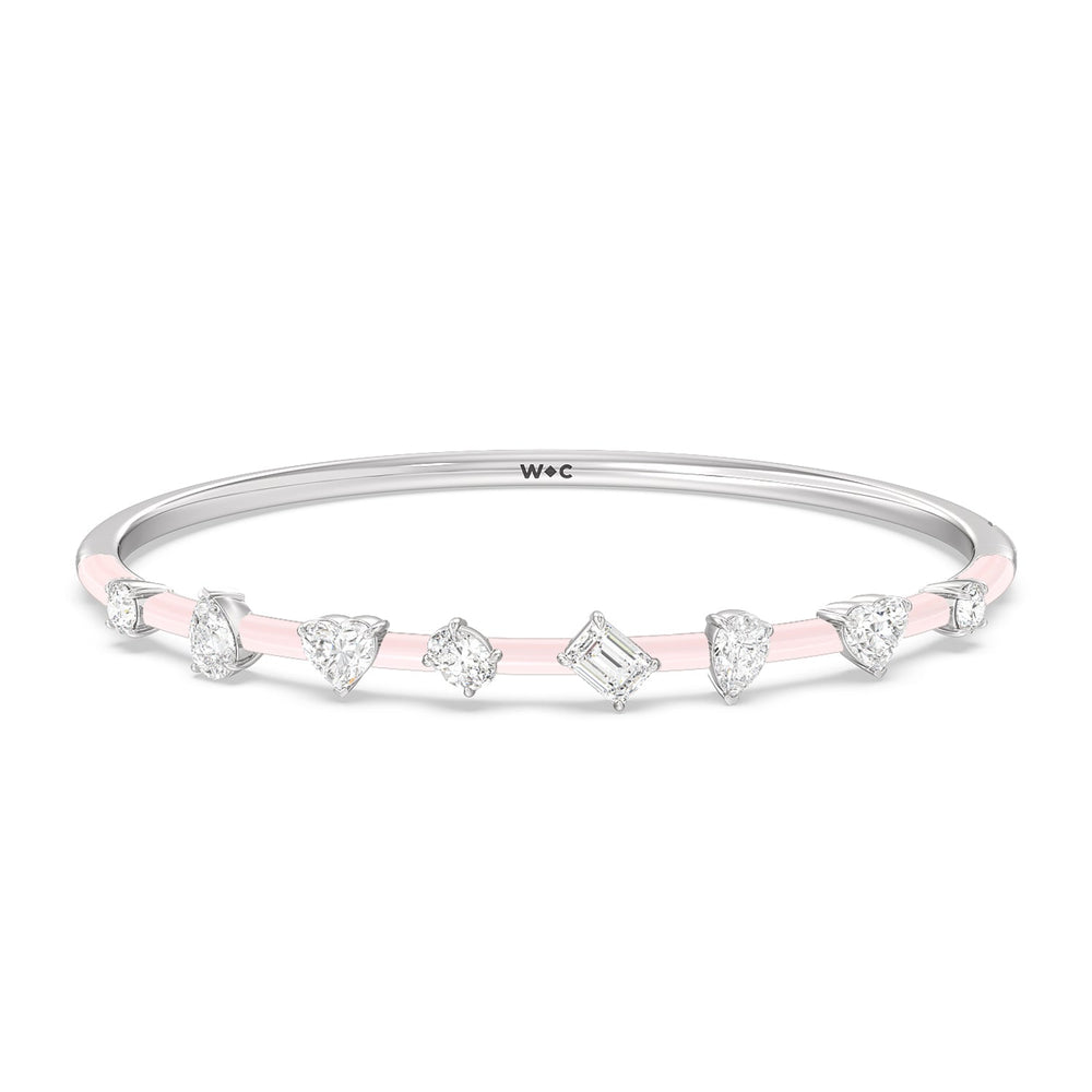 Mixed Shape Diamond Bangle in Ceramic with Lilac Blush Cut Diamond in 14KT Sterling Silver view 1
