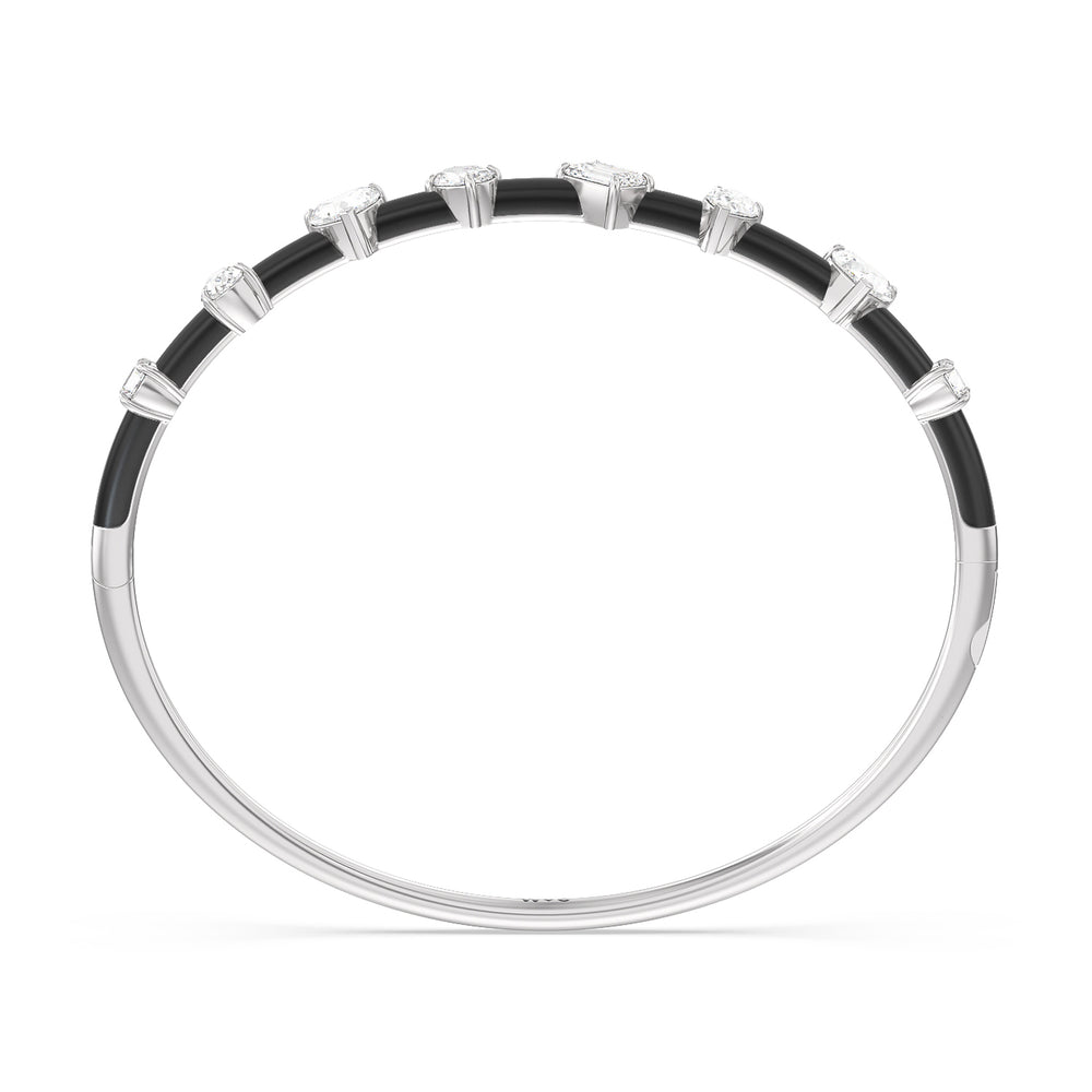 Mixed Shape Diamond Bangle in Ceramic with Midnight Cut Diamond in 14KT White Gold view 3
