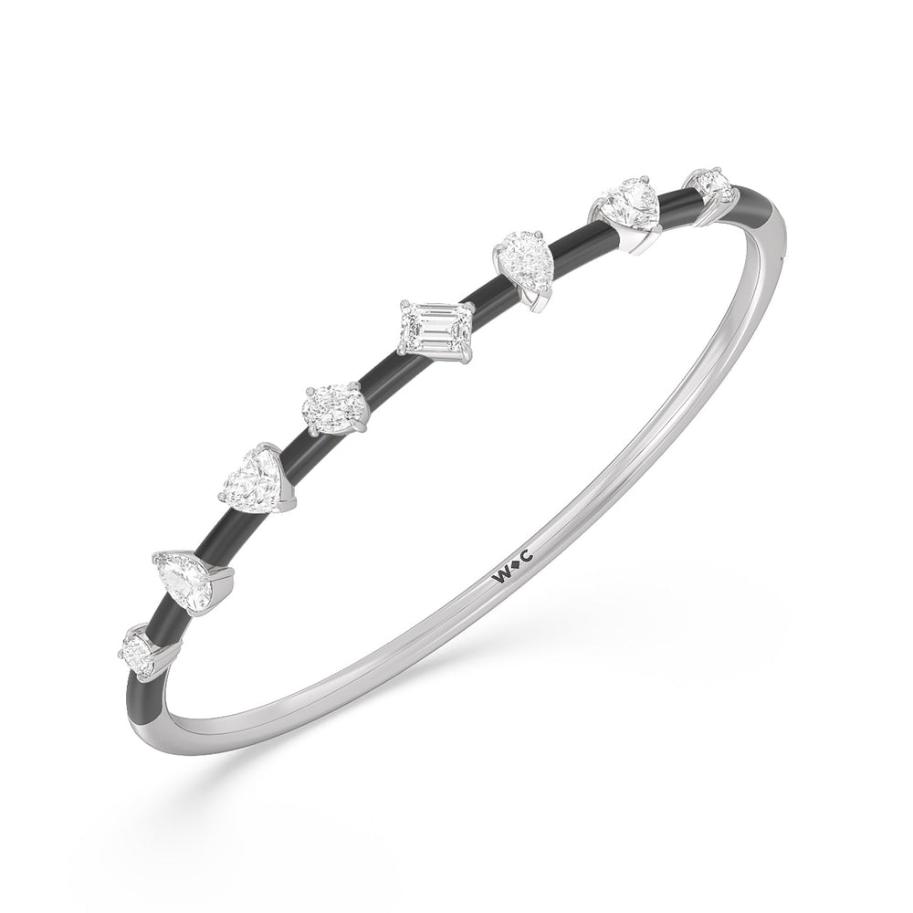 Mixed Shape Diamond Bangle in Ceramic with Midnight Cut Diamond in 14KT Sterling Silver view 2

