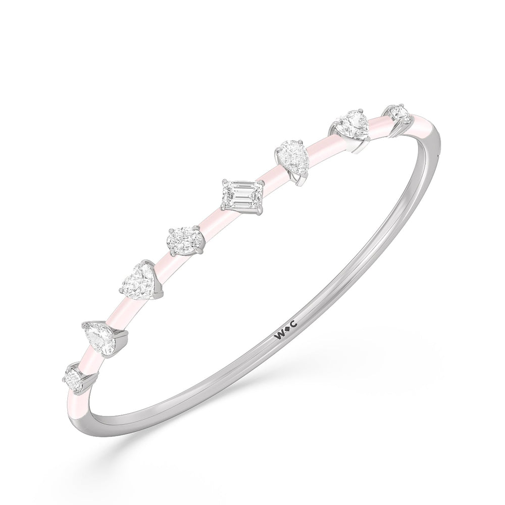 Mixed Shape Diamond Bangle in Ceramic with Lilac Blush Cut Diamond in 14KT Sterling Silver view 2
