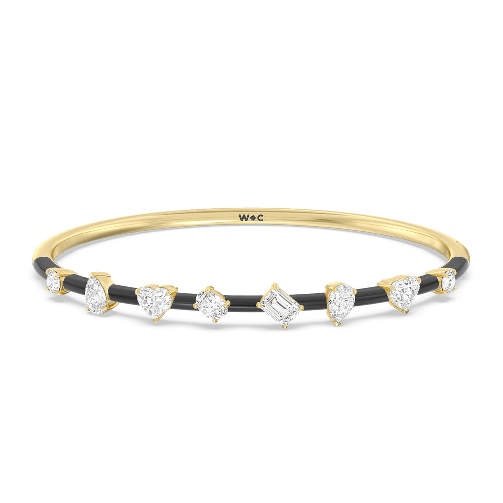 Mixed Shape Diamond Bangle in Ceramic with Midnight Cut Diamond in 14KT Yellow Gold view 1
