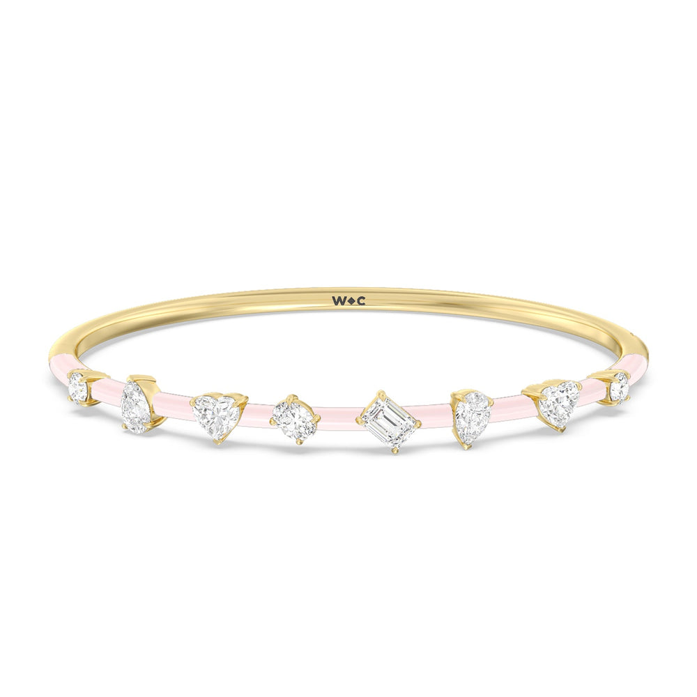 Mixed Shape Diamond Bangle in Ceramic with Lilac Blush Cut Diamond in 14KT Yellow Gold view 1
