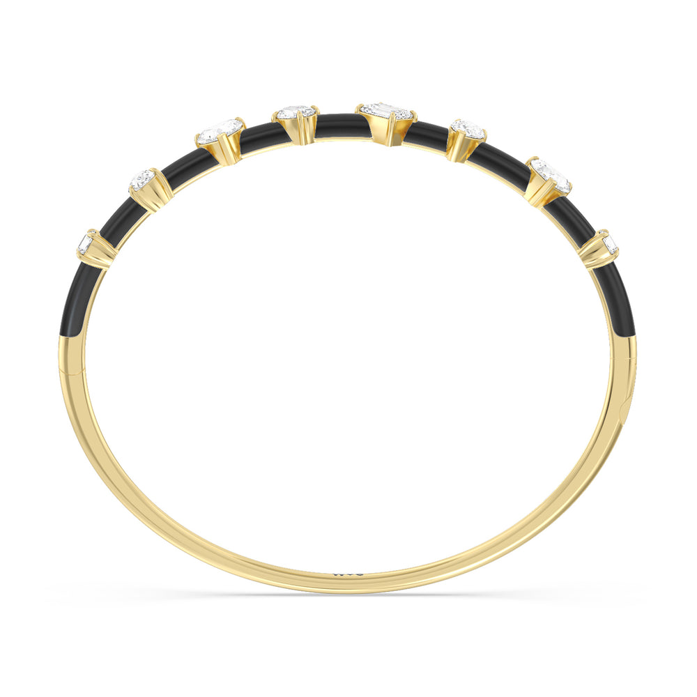 Mixed Shape Diamond Bangle in Ceramic with Midnight Cut Diamond in 14KT Yellow Gold view 3
