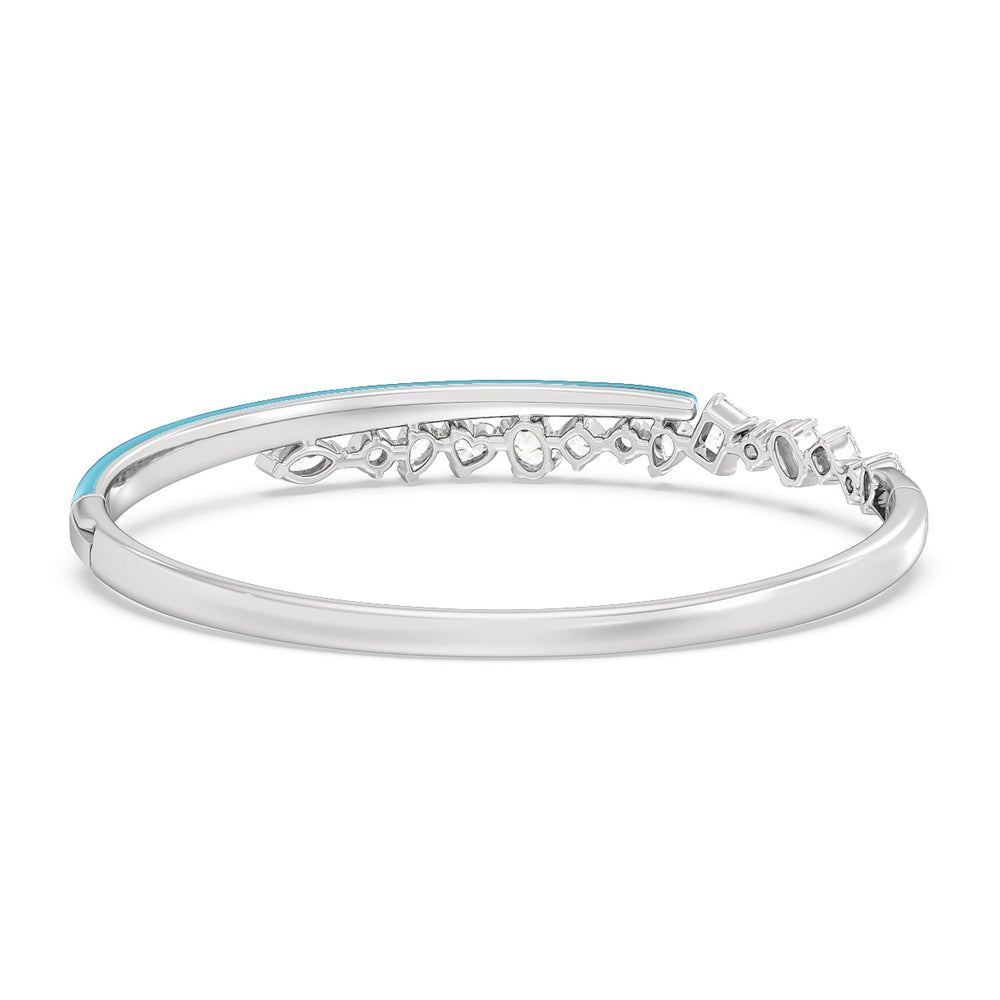 Split Mixed Shape Bangle in Ceramic with Aqua Cut Diamond in 14KT Sterling Silver view 4
